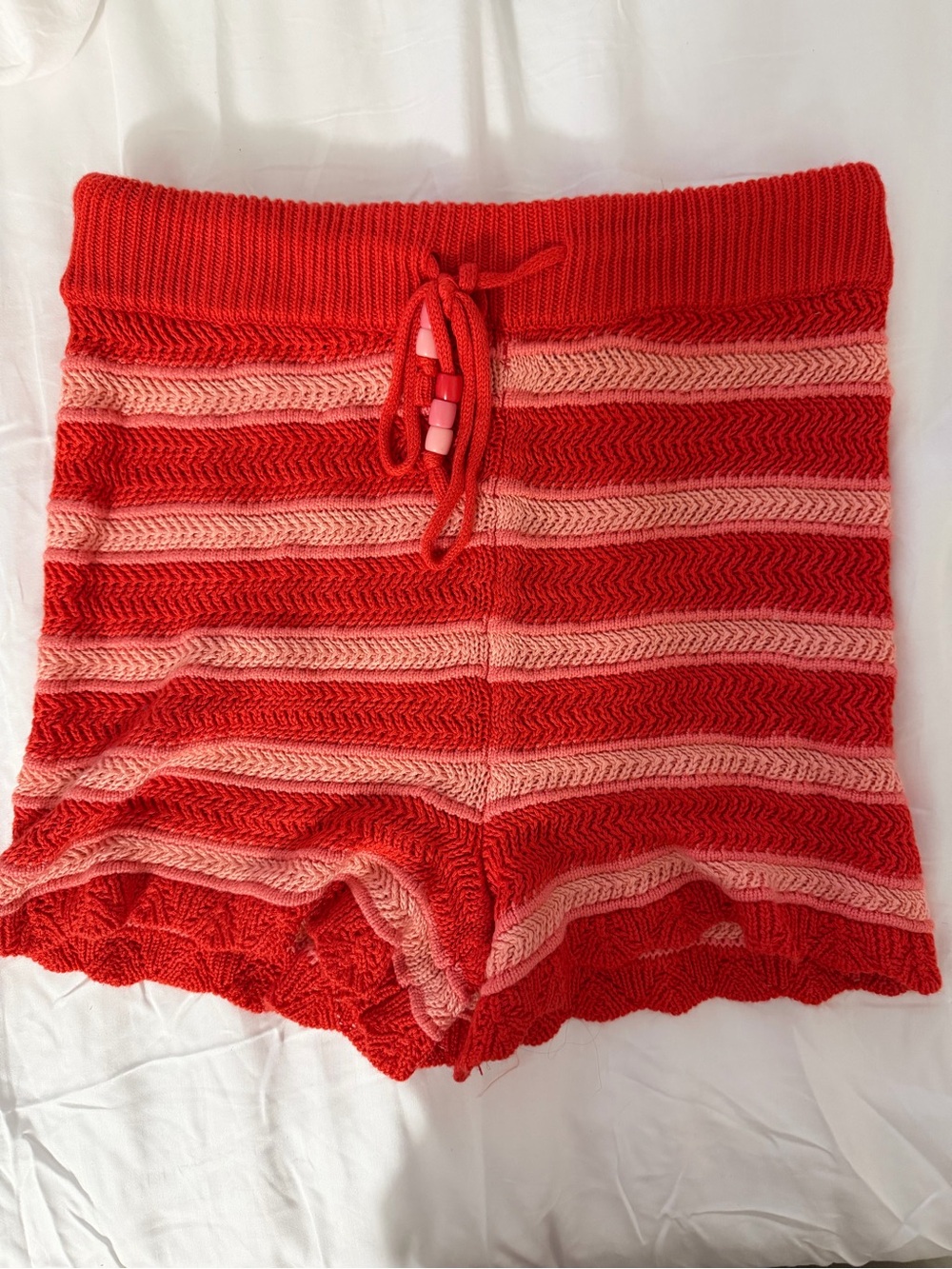 High-Waist Red & Pink Striped Knit Shorts